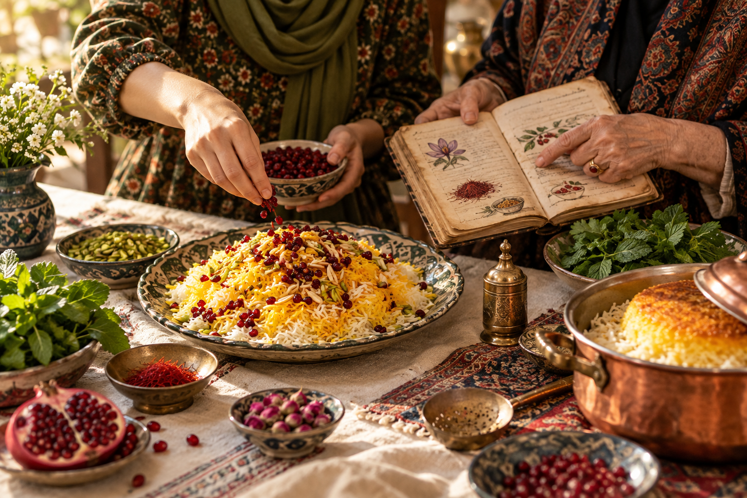 Illustrative scene of food traditions passed between generations